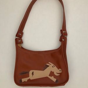Orange faux leather cartoon horse purse